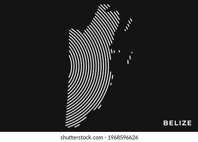 Vector of Stylized Belize Map in Simple Striped White Flat Line on Black Background.