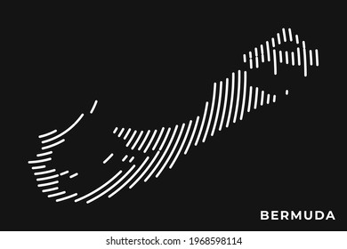 Vector of Stylized Bermuda Map in Simple Striped White Flat Line on Black Background.