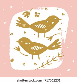 Vector stylized birds illustration. Poster, postcard, print, label and other.