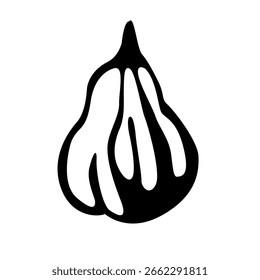 Vector stylized black abstract pumpkin in linear hand-drawn style. Perfect for autumn-themed design, posters, stickers, packaging, and Halloween decorations.