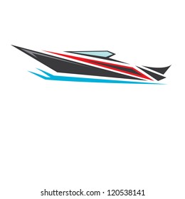 vector stylized black yacht icon. fast fishing boat. motor boat on white.