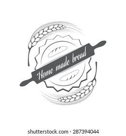 Vector stylized black-and-white logo for the bakery, with a picture of wheat, rolling pin and dough bread.