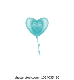 Vector stylized blue air balloon in heart shape icon. Happy valentines day romantic invitation card template with love symbol. Isolated holiday illustration on white background.
