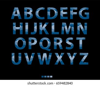 Vector of stylized blue font and alphabet