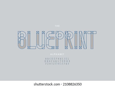 Vector Of Stylized Blueprint Alphabet And Font