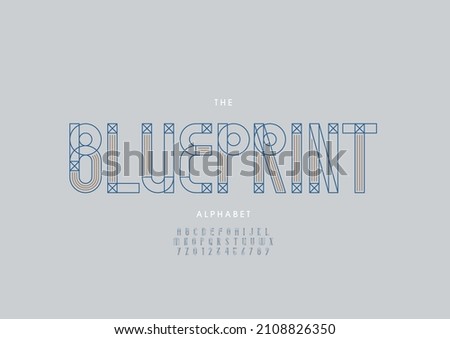Vector of stylized blueprint alphabet and font