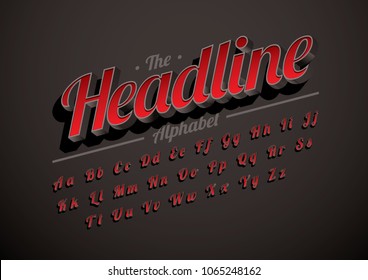 Vector of stylized bold font and alphabet