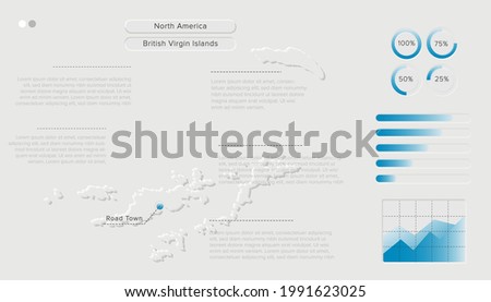 Vector of Stylized British Virgin Islands Map in Simple; Soft; and Clear Futuristic Neumorphism Design on White Background. Minimalistic White Infographic 3D paper cut for User Interface Element.