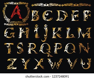 Vector of stylized calligraphic font and alphabet