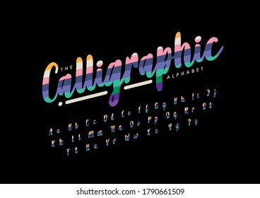 Vector of stylized calligraphic font and alphabet