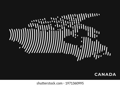 Vector of Stylized Canada Map in Simple Striped White Flat Line on Black Background.