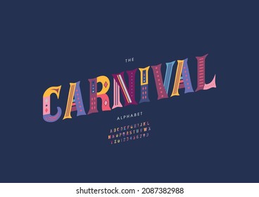 Vector del alfabeto de carnaval estilizado y fuente