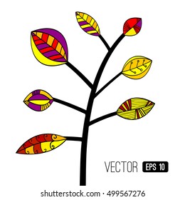 Vector stylized cartoon autumnal tree with colorful leaves isolated on white background. Autumn landscape symbol for logo design, illustration.