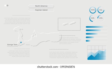 Vector of Stylized Cayman Island Map in Simple; Soft; and Clear Futuristic Neumorphism Design on White Background. Minimalistic White Infographic 3D paper cut for User Interface Element.