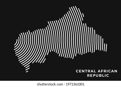Vector of Stylized Central African Republic Map in Simple Striped White Flat Line on Black Background.