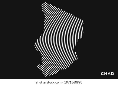 Vector of Stylized Chad Map in Simple Striped White Flat Line on Black Background.