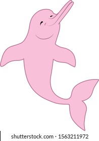 Vector Stylized Character Friendly Amazon Pink River Dolphin. Isolated Object On A White Background.