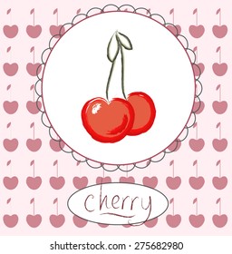 vector of stylized cherries on the pink pattern with text