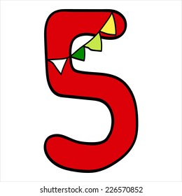 Vector stylized Christmas figure. Number 5. 