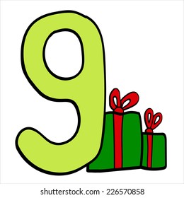 Vector stylized Christmas figure. Number 9.