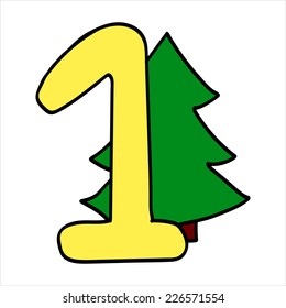 Vector stylized Christmas figure. Number 1. 