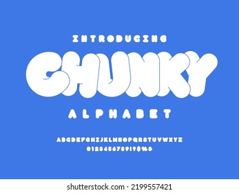 Vector of stylized chunky alphabet design with uppercase,  numbers and symbols