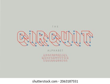 Vector of stylized circuit alphabet and font