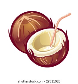 A vector stylized coconut with straw