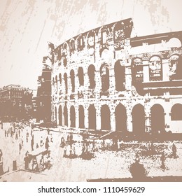 Vector stylized Coliseum poster.Ancient Rome Italy