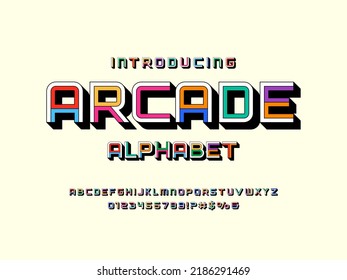 Vector of stylized colorful alphabet design with uppercase, numbers and symbols