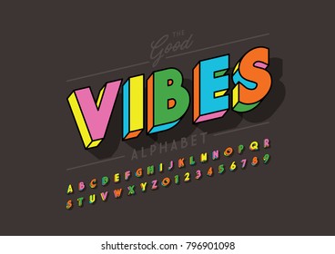 Vector of stylized colorful font and alphabet