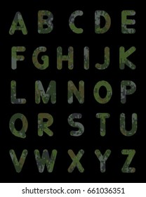 Vector of stylized colorful font and alphabet.Font style, vector design template.Funny alphabet letters,camouflage style.