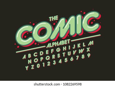 Vector of stylized comical font and alphabet