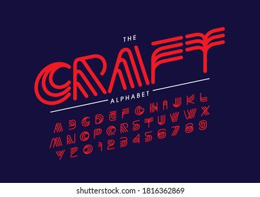 Vector of stylized craft font and alphabet