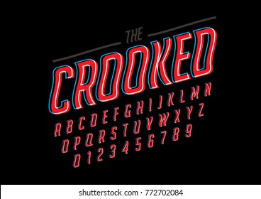 Vector of stylized crooked font and alphabet