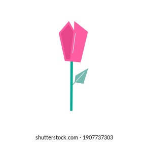 Vector stylized crystal flower tulip spring. Geometry illustration polygonal art. Geometric decorative summer floral image for greeting Valentine card or poster, holiday banner.