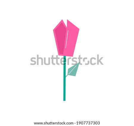 Vector stylized crystal flower tulip spring. Geometry illustration polygonal art. Geometric decorative summer floral image for greeting Valentine card or poster, holiday banner.