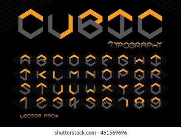 Vector de letra cúbica estilizada y alfabeto