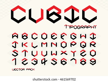 Vector of stylized cubical font and alphabet