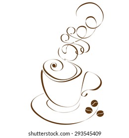 Vector stylized cup of coffee icon with beans