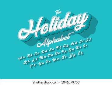 Vector of stylized cursive font and alphabet
