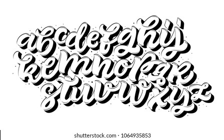 Vector of stylized cursive font and alphabet. Black and white hipster typography. 