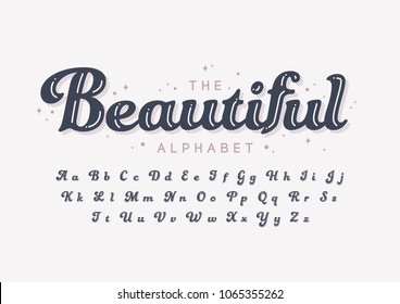 Vector of stylized cursive font and alphabet