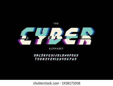 Vector of stylized cyber alphabet and font