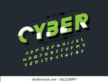 Vector Of Stylized Cyber Font And Alphabet