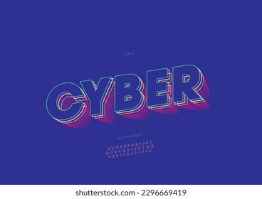 Vector of stylized cyber font and alphabet