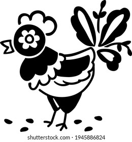 vector stylized decorative simplified cartoon chicken with grains

