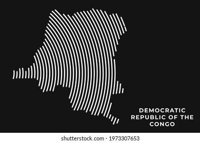 Vector of Stylized Democratic Republic of the Congo Map in Simple Striped White Flat Line on Black Background.