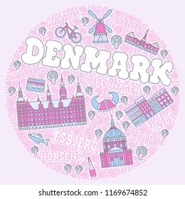 Vector stylized Denmark with landmarks