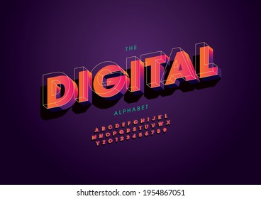 Vector del alfabeto digital estilizado y fuente